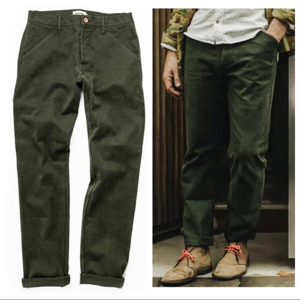 Taylor Stitch olive green tuff duck camp pants